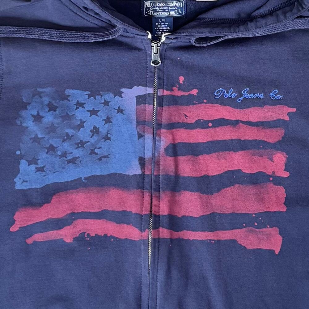Ralph Lauren Polo Jean Co Y2K American Flag Full Zip Hoodie Jacket Womens Large - Picture 3 of 9
